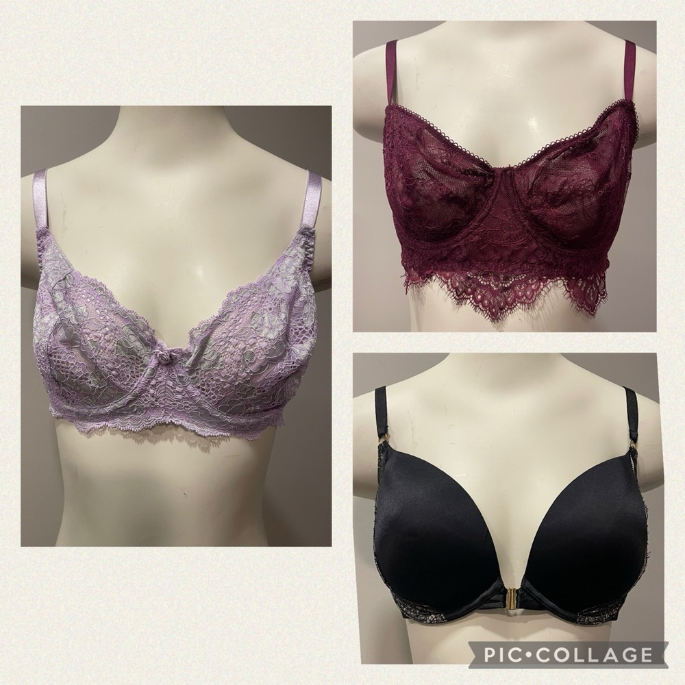 BUNDLE 3 VS 36D 2unlined eyelash underwire 1 front closure push-up bras